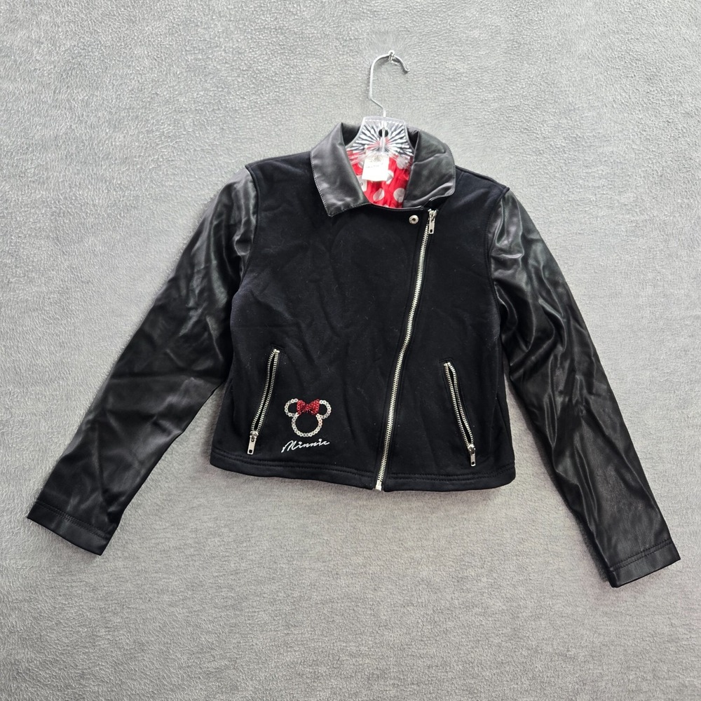 Disney Women Girls‎ 9 10 Black Moto Asymmetric Full Zip Minnie Mouse Sequin